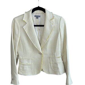 Ann Taylor Yellow Tweed Raw Edge Fringe Fitted Blazer Jacket Size 4 Petite